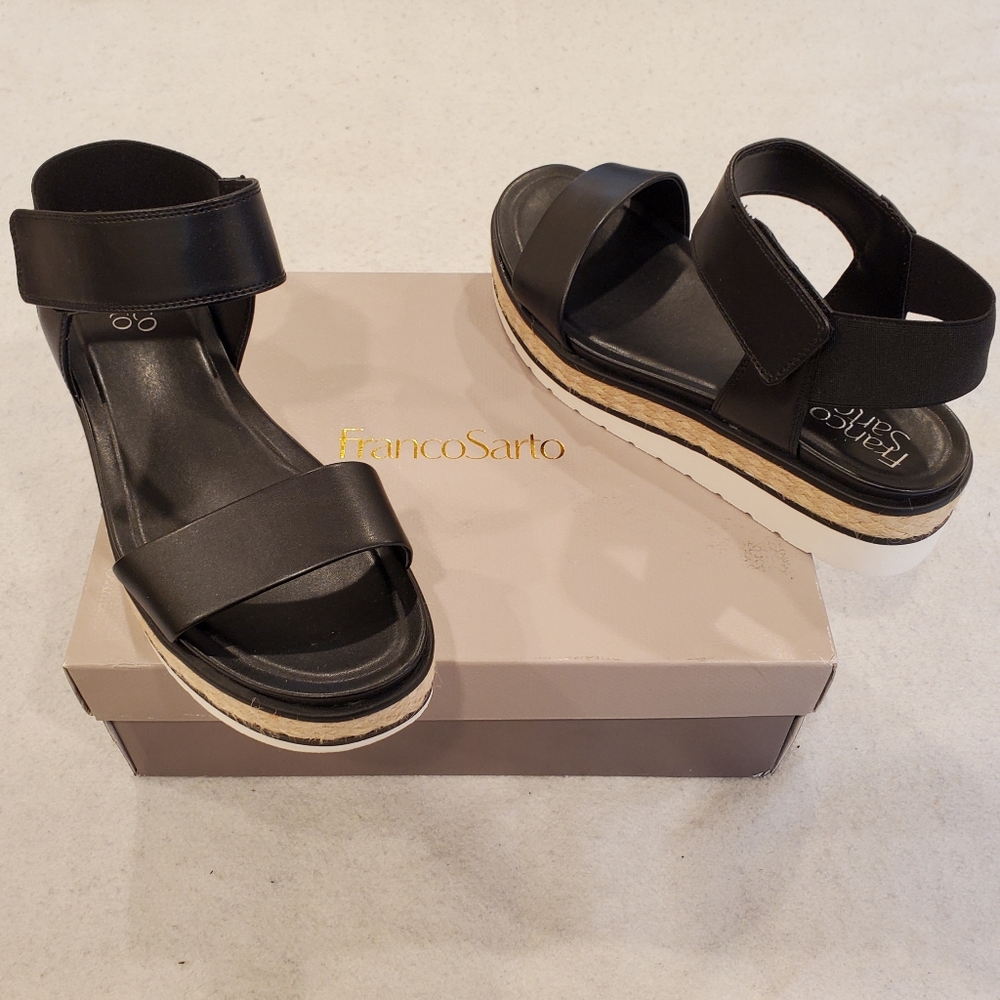 Franco Sarto Black Faux Leather Tinaka Sandals New - Picture 9 of 11